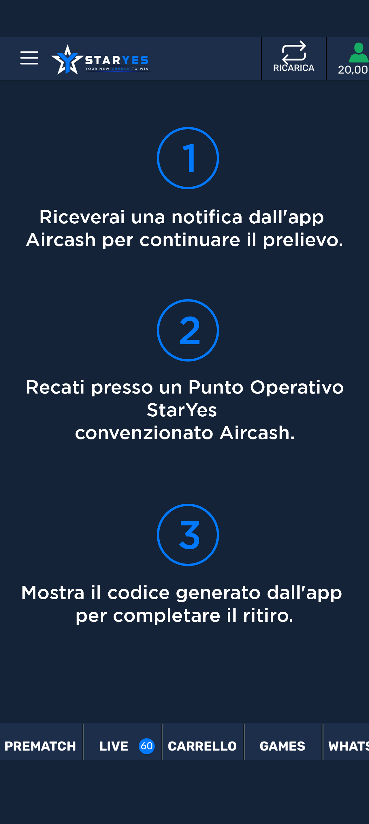Notifica Aircash per continuare il prelievo