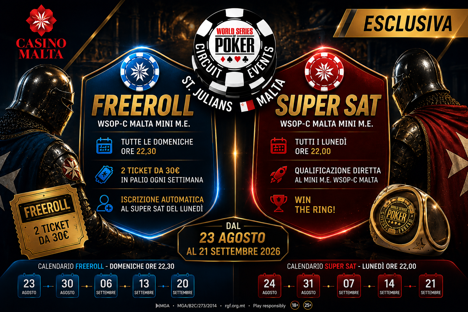 WSOP-C Malta - Freeroll e Super SAT